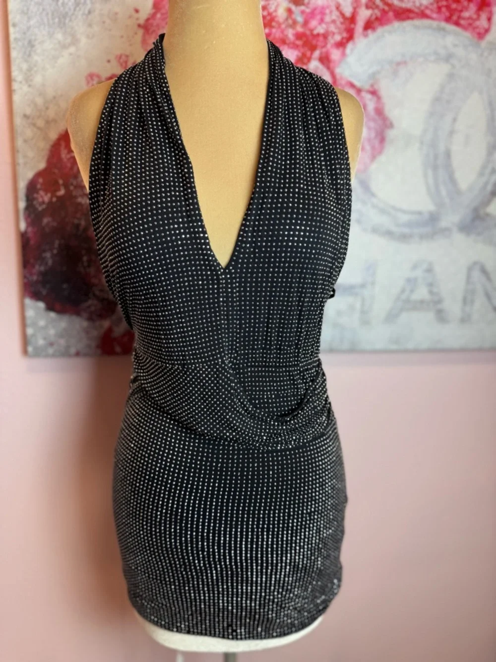 bebe Black Halter Backless Studded Mini Dress - Picture 1 of 6